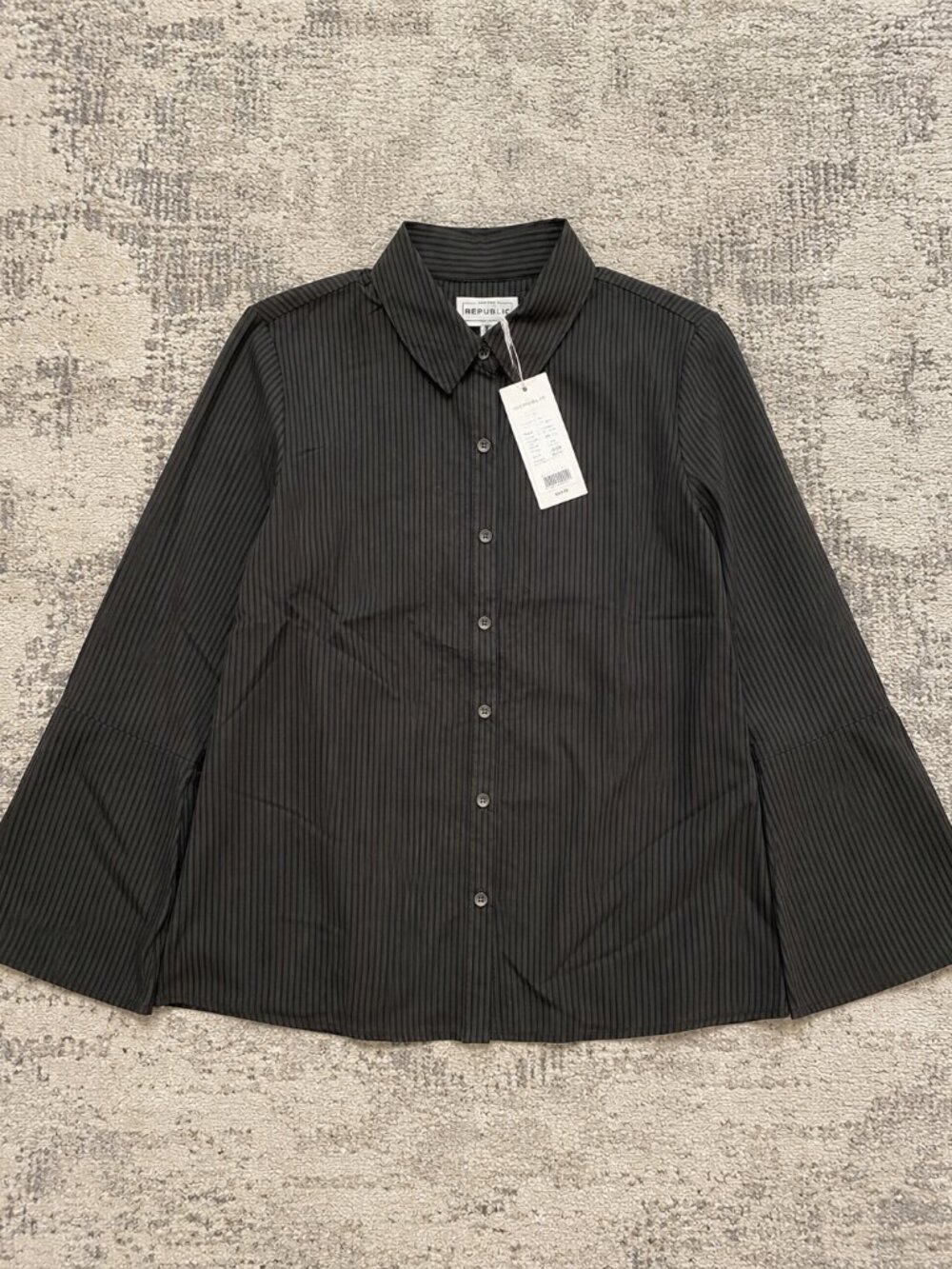 For The Republic Black Striped Button Up Shirt Size M NWT Career Work Office - Picture 4 of 6